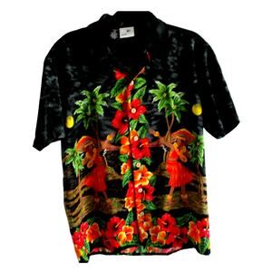 Good Vibes Men's Short Sleeve Black Floral Print Button Down Shirt Size Medium